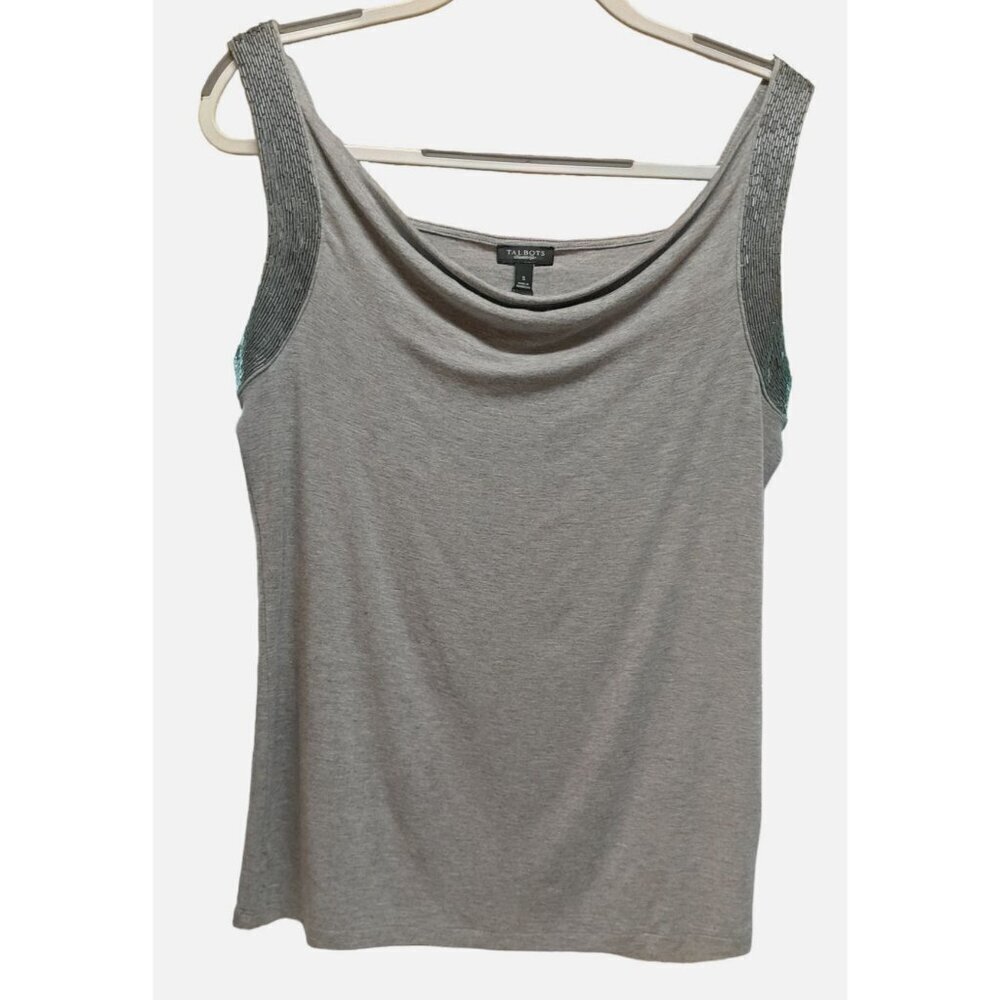 New Talbots Tank Top Embellished Drape-Neck Going Out  Party Gray  Size S